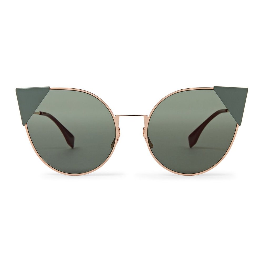 NWT FENDI GREEN CAT EYE GOLD TONE SUNGLASSESS ROUN